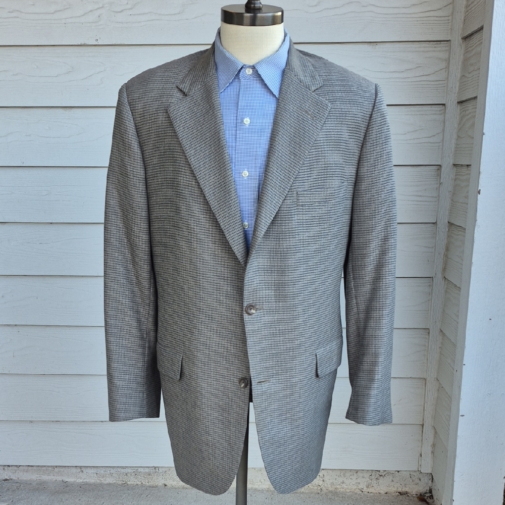 BROOKS BROTHERS Beige Navy Blue Weave Wool Sz 44 R L Sport Coat Blazer